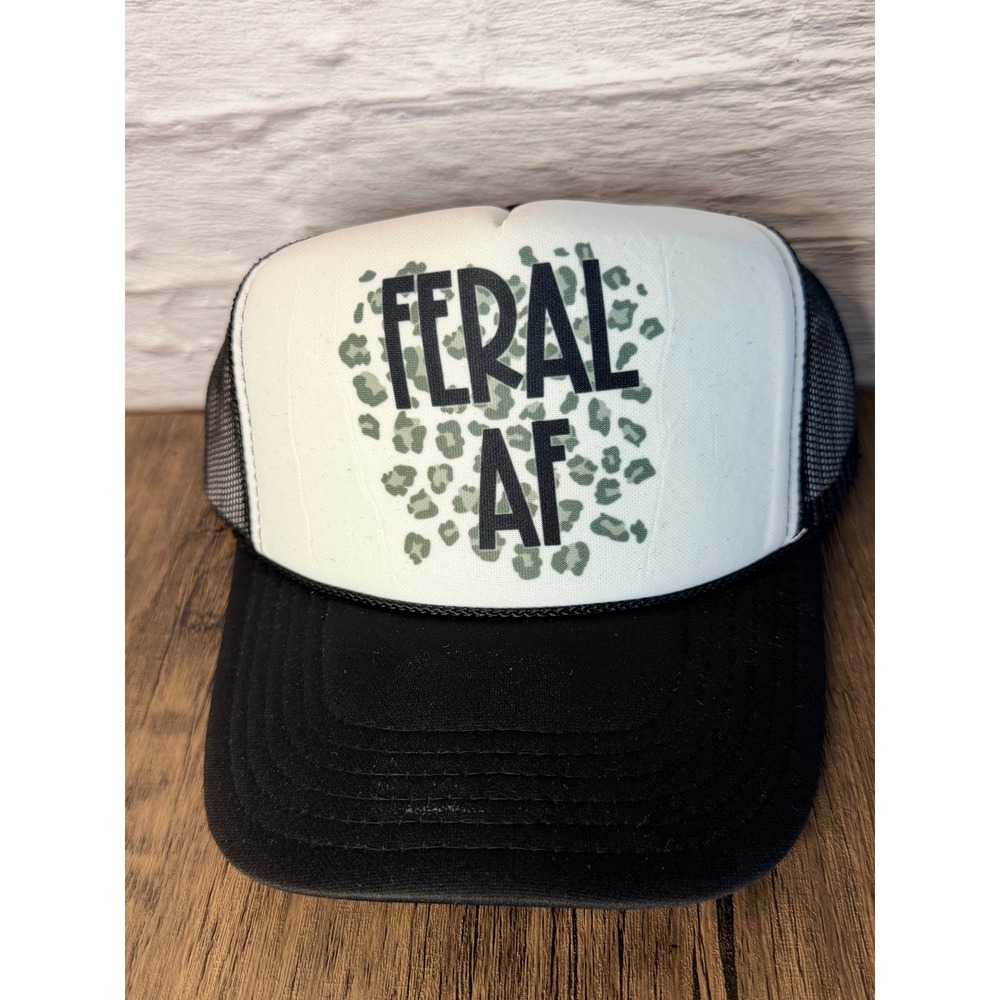 Feral AF Leopard Print Trucker Hat Black White Mesh Snapback Cap Womens